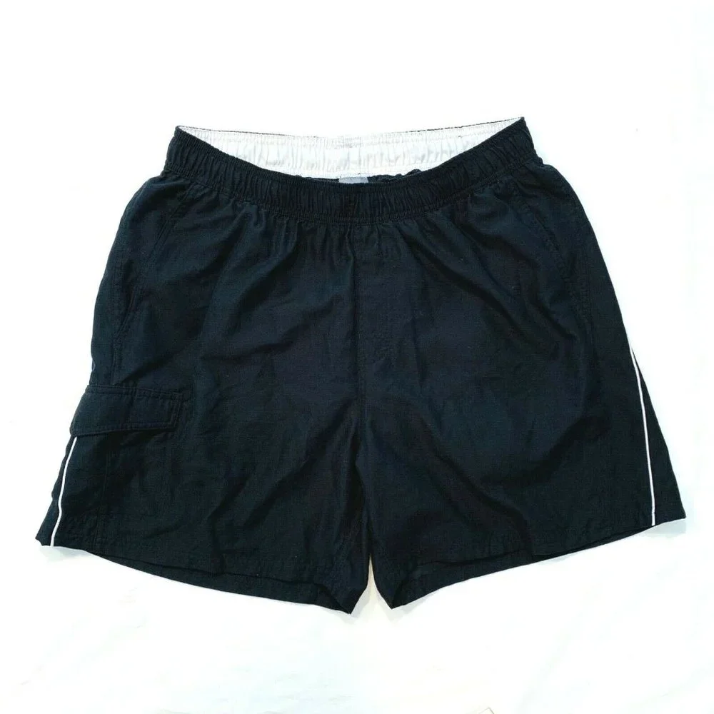 Vintage Nike Swoosh Swim Trunks Board Shorts Mesh Brief Lined‎ XL Black EUC
